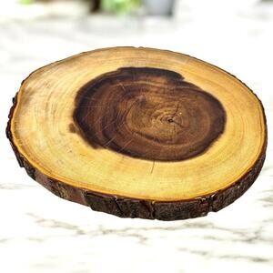 Live Edge Wood Serving Platter Display Cutting Board Rustic Round Bark 11.5”